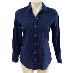 Old Navy Button Down Blue Shirt Green Polka Dot